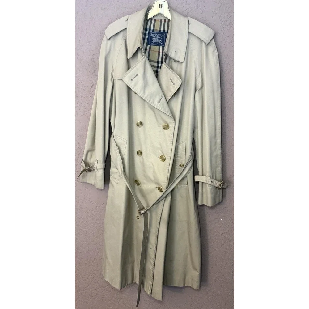 VTG BURBERRYS Double Breasted‎ Belted Trench Coat NOVA CHECK Liner 54 R England - Picture 12 of 13